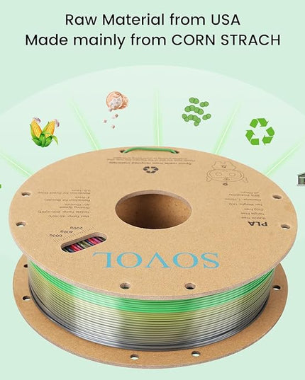 Sovol 3D Printer Silk Shiny Multicolored Fast Gradient Change Rainbow PLA 1 kg (2.2 lbs) Spool 3D Printing Materials, Wiring Tightness, Dimensional Accuracy +/- 0.03 mm, 1.75 mm, Red Rainbow