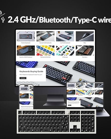Keychron Q6 Max QMK/VIA Wireless Custom Mechanical Keyboard Barebone Knob Version, Full-Metal Hot-Swappable RGB Backlight 2.4 GHz/Bluetooth/Type-C Wired Gaming Keyboard for Mac/Windows/Linux - White