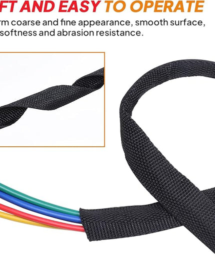 SUNNAREPOON Black 2:1 Ratio Automotive Heat Shrink Braided Sleeving,Wear-Resistant Flat Woven Shrinkable Sleeve Fabric Car Cable Wires Hoses Protection (1-1/8"-66ft)
