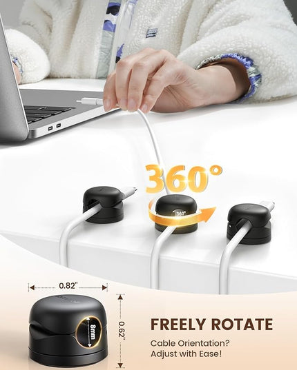 6Pack Rotatable Cord Organizer, Spring Cable Clips - Lamicall [1s Lock] Cord Holder, Desk Phone Charger Cable Management, Adhesive Wire Organizer Keeper for Nightstand, Home Office Accessories