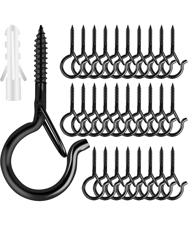 Q Hanger 35 Pcs Screw-in Hooks for Outdoor String Lights, Swivel Hanging Basket Patio Light Hooks with Safe Buckle Screw in Planter Eye Hooks for Wall Ceiling