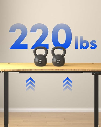 FLEXISPOT E3 Bamboo Dual Motor 60 x 30 Electric Standing Desk Sit Stand Up Desk, Holds 220 lbs, Adjustable Height w/ Memory Presets, Solid Bamboo Curved Desktop & Black Frame, Ships in 2 Boxes