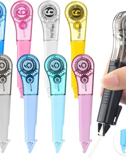 auroray 9 Pack Correction Tape Pens 1/5" X 236", 9 Color Correction Tape Comfortable Pen Shape Correction Pen Easy to Use Applicator for Instant Correction Students School Office Supplies