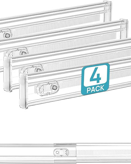 Vtopmart 4 Pack 2.36" Short Upgrade Drawer Dividers for Kitchen Drawer, 12.8"-22.3" Expandable Kitchen Drawer Organizer, Clear Plastic Organizer Separator for Flatware, Utensil, Cutlery, Underwear