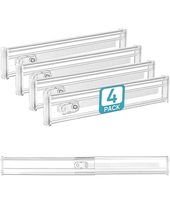 Vtopmart 4 Pack 2.36" Short Upgrade Drawer Dividers for Kitchen Drawer, 12.8"-22.3" Expandable Kitchen Drawer Organizer, Clear Plastic Organizer Separator for Flatware, Utensil, Cutlery, Underwear