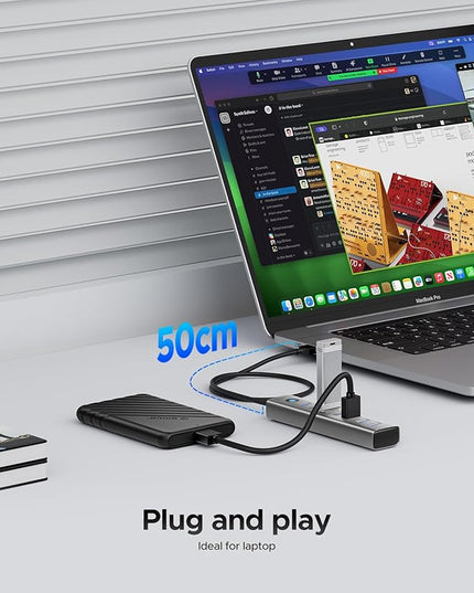 ORICO 7-Port USB 3.0 Hub, Aluminum USB Multiple Adapter, 5Gbps USB Extender USB Splitter with 1.64Ft Cable, UBS-A Hub Long Cable for Desktop, PC, Flash Drive, Mobile HDD, Windows/XPS