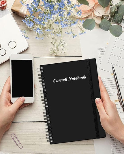 Yaridar A5 Cornell Notes Notebook - College Spiral Cornell Notebooks for Note Taking, Subject College Ruled Steno Pads for Office/School/Home, 5.8" x 8.5", Black
