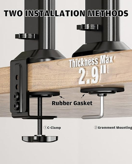 HEMUDU Dual Monitor Articulating Desk Mount Arm Stand - Vertical Stack Screen Supports Two 13 to 34 Inch Computer Monitors with C Clamp