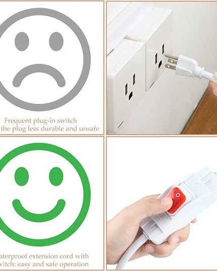 Weewooday 3 Prong Outdoor Extension Cord with Waterproof Switch 1875W Heavy Duty 14/3 SJT Cable Inline On/Off 15A 125V Grounded Outlets Plugs for Appliances (White, 6.6 ft), (HU-XI-85)