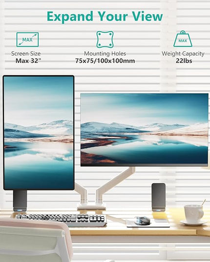 WALI Dual Monitor Stand for 17-32 inch Screens, Dual Monitor Arms for 2 Monitors Holds up to 19.8 lbs, Adjustable Gas Spring Dual Monitors Mount, VESA 75x75/100x100mm (GSMP002NW), White