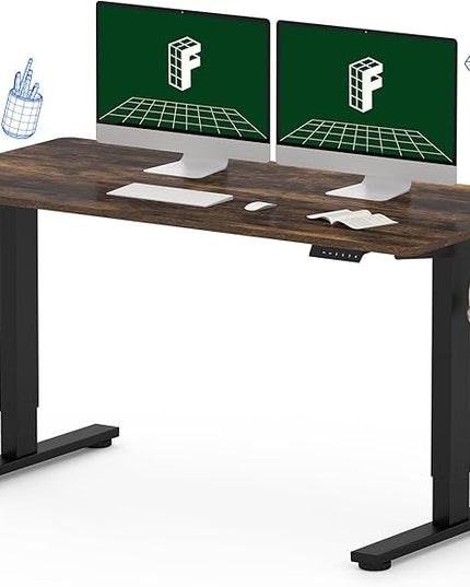 FLEXISPOT One-Piece Electric Standing Desk, 55 x 28 Inches Adjustable Desk with Seamless Desktop, Memory Controller Height Adjustment (Black Frame + Rustic Brown Desktop, 2 Packages)