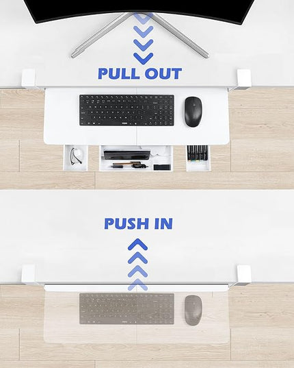 Keyboard Tray Under Desk with Drawer,26.77" X 11.81"Large Size Keyboard Tray with C Clamp-on Mount, Easy to Install, for Home Office (White)