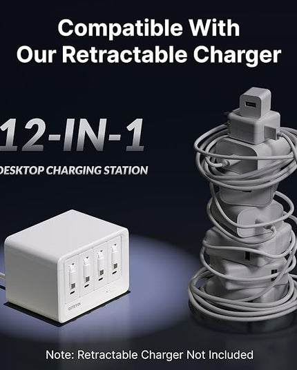 Gitryin 8-in-1 Power Strip with Multiple Outlets,1020J Desktop Charging Station with 8 AC for Home Office, 3.28ft Heavy Duty Extension Cord with Flat Plug, White