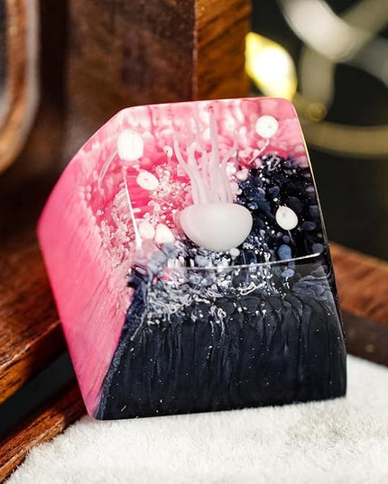 Jellyfish Artisan Keycap Black and Pink Ocean R1 SA Profile Custom Sea Creature Keycaps 1U ESC Handmade Gaming Sea Resin Key Cap Cherry MX Switch Compatible Mechanical Keyboard Jellyfish Lover Gift