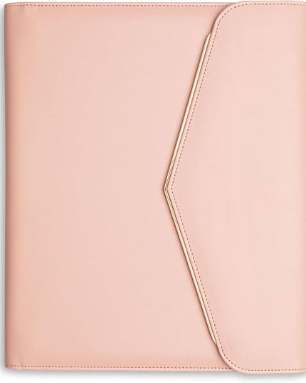 FOREVERMORE PORTFOLIOS Padfolio Binder Organizer for Women | Faux Leather Portfolio Folder for Resume, Documents, Notebook, Tablet and Business Cards | Notepad Included - Pink with Gold Edge