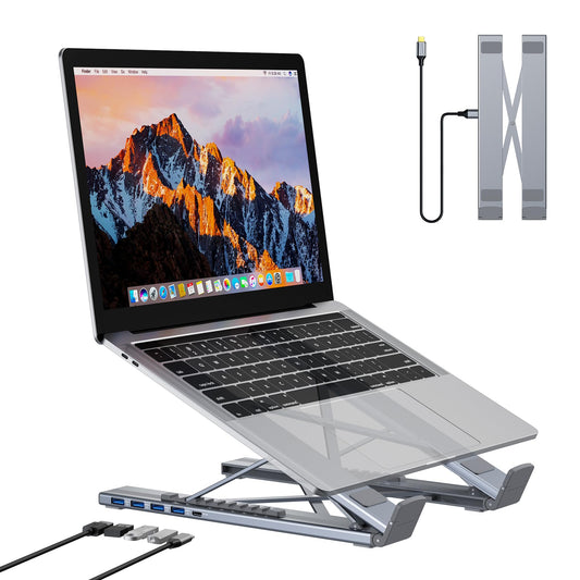 Mukiya 5-in-1 USB C Hub Adjustable Aluminum Laptop Stand