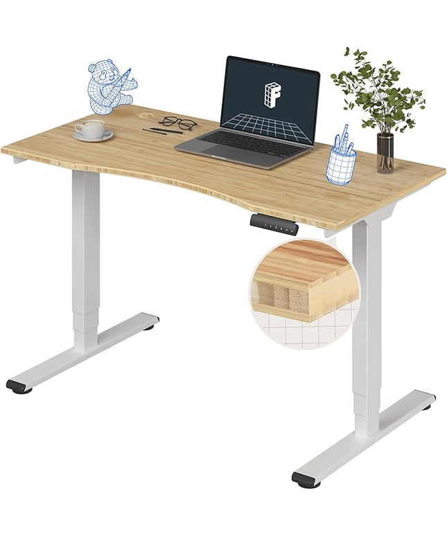 FlexiSpot E6 Bamboo 3-Stage Dual Motor Electric Standing Desk 48 x 24 Sit Stand Up Desk, Holds 220 lbs, Adjustable Height w/ Memory Presets, Solid Bamboo Curved Desktop & White Frame, Ships in 2 Boxes