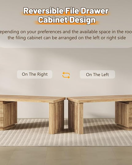 TVU Executive Desk with Drawers, Wooden Computer Desk with 3 Spacious Drawers，55 Inch Modern Office Desk Suitable for Study Room, Living Room, Bedroom, Office, Natural Wood Color