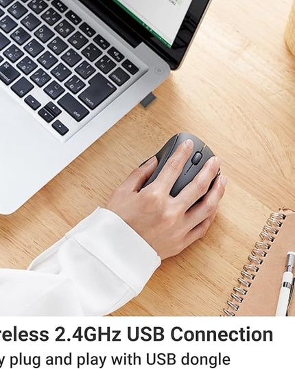 ELECOM Wireless Mouse Ergonomic Shape, 2.4Ghz with Receiver, Silent Click, 20-Month Battery Life, 2000DPI, 3 Buttons, Optical Sensor, Compatible with PC, Mac, Laptop, SHELLPA, Black (M-SH10DBSKBK)