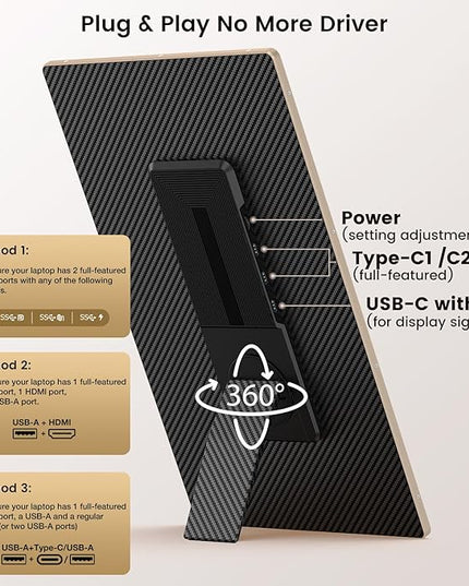 Laptop Extender 15.6-inch, 1080P FHD Portable Monitor with 120% sRGB, 235Rotation Detachable Screen, Plug & Play, Triple Screen Laptop Monitor Extender Compatible with Windows, Mac, Chrome