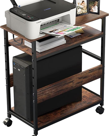 TooCust Computer Tower Stand, Computer & Machine Carts, Computers Towers Floor Stand, PC Towers Shelf, 3-Tier PC Tower Floor Stand with Side Shelf, Mobile Rolling CPU Holder Cart for Home Office