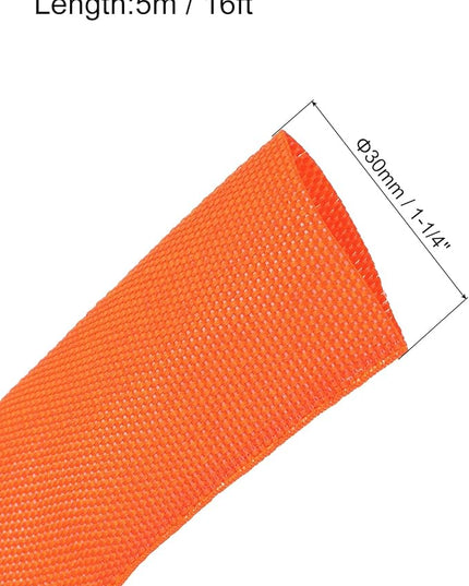 MECCANIXITY Braided Cable Sleeves Heat Shrinkable Fabric Sleeving, 1 1/4" 16ft Orange 2:1 Ratio Heat Shrinkable Cord Protector for Harness Cable, Network Cable Protection, Cable Management