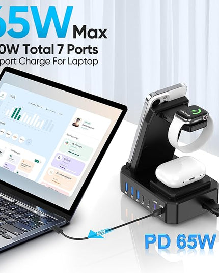 300W Charging Station for Multiple Devices Apple,10 in 1 Wireless Charger for iPhone,GaN III USB C 65W PD Fast Charging Stand Dock for MacBook,iWatch&Airpods (Wireless Charging Only for Apple)