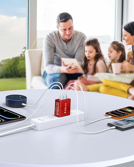 USB C Wall Charger Block, 2Pack 60W USB C Charger 5-Port PD Fast Charging Blocks,QC 3.0 USB A Multiport Plug,Type C Power Adapter Brick Cube for iPhone 17/16/15/14/13/Pro,Samsung,for Switch/Pixel（Red）