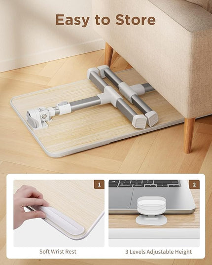 Laptop Desk Table, SAIJI Adjustable Laptop Stand, Portable Lap Desks with Foldable Legs, Notebook Standing Breakfast Tray Reading Desk for Sofa Couch Bed Floor (Teak,Medium Size)