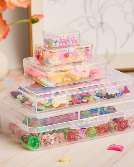 28 Pack Mixed Sizes Small Plastic Storage Containers, Mini Rectangular Small Items Organizer Boxes with Hinged Lids and Labels for Craft Jewelry Beads