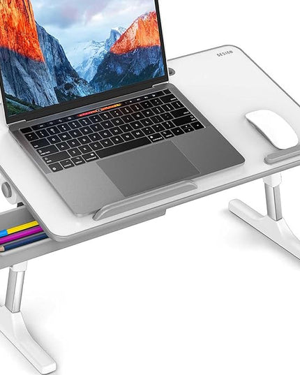 Besign LT05 Adjustable Laptop Table, Lap Desk, Portable Standing Bed Desk, Foldable Sofa Breakfast Tray, Notebook Computer Stand for Reading and Writing, Medium Size, White