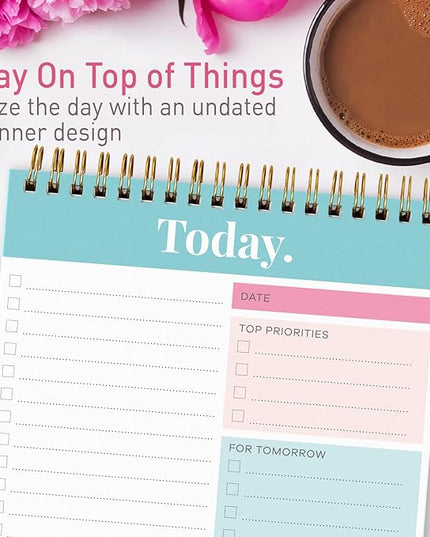 S&O Daily Planner Notepad for Productivity - 52 Page Routine To Do List - Undated Writing pad and Organizer - Every day To Do List Scheduler- Coiled Task Organizer - Regular calendar Planner - TEAL