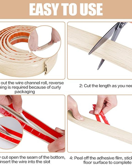 Floor Cord Cover Cavity 0.8"x0.37" Self Adhesive Cord Hider, 10FT Low Profile Cable Management, Extension Strip Protector for Wires, Prevent Cable Trips for Offices, Gyms, Exhibitions (Yellow Wood