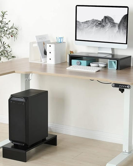 TEAMIX 2 Pack Monitor Stand Riser-20 inch, Black Desktop Stand for PC/TV/Laptop/Printer, Keyboard Shelf Organizer Wood Monitor Riser with Storage