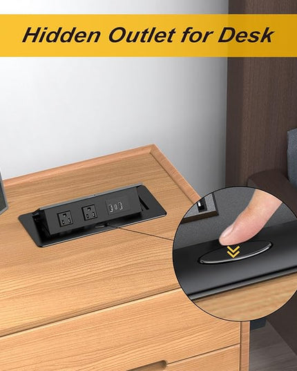 UL Listed Recessed Power Strip, Pop Up Power Cover Box Desktop Socket with PD 20W USB C Charging Ports, Stainless Steel Receptacle Outlet for Conference Room Countertop (Black-USB C)