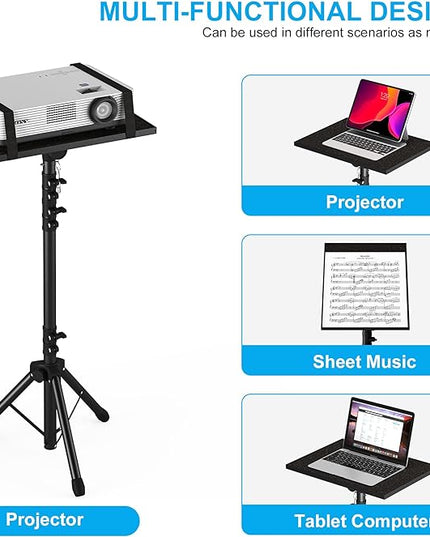 Projector Stand Tripod Adjustable, Laptop Height from 23.5 to 63.5 inches with Gooseneck Phone Holder, Floor for Office, Home, Stage, Studio, DJ Racks Holder Mount, 23.5inch-63.5inch
