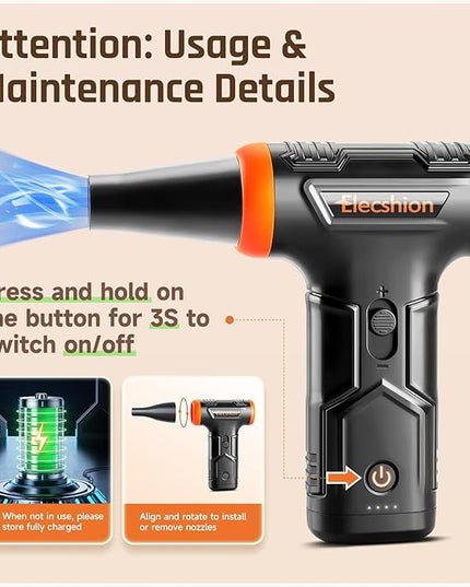 Electric Air Duster- 110000RPM 50m/s Super Power Compressed Air, Variable Speed Canned Air with Fast Charging, Mini Dust Blower for Computer, Keyboard, House, Outdoor and Car, Replace Air Can