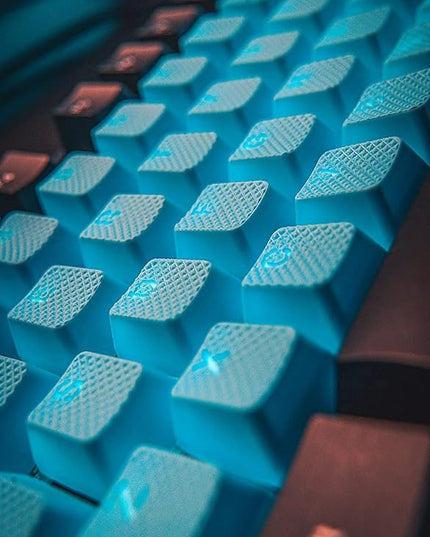 TAI-HAO 42 Rubber Gaming Keycaps Compatible with All MX Types Keyboards - Neon Blue