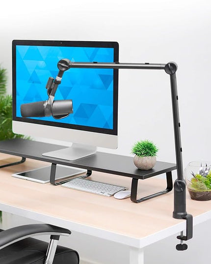 MOUNT-IT! Adjustable Microphone Boom Arm [3/8’’ to 5/8’’ Screw Adapter] Suspension Scissor Mic Stand, Desk Mount For Blue Snowball, Yeti, & Other Studio and Gaming Microphones (With Cable Management)