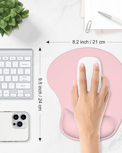 ITNRSIIET Ergonomic Mouse Pad, Cushioned Gel Wrist Rest, Non-Slip Base, Smooth Surface, Compatible with All Mice for Office & Gaming, Desk Accessory, 9.5 x 8.2 inch, Blush Pink