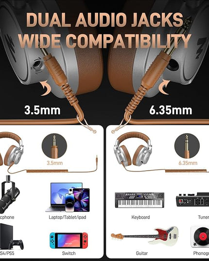 MAONO Professional Studio Monitor & Mixing DJ Headphones - Over Ear Closed Back Stereo Wired Headphones for Guitar AMP, Podcast, Recording, Streaming, PC, Music Production, Keyboard, MH700 Silver
