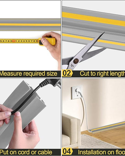 MYFAMIREA 20FT Floor Cord Cover Heavy Duty Cable Cover Protector 3 Channels Extension PVC Floor Wire Cover Outdoor Cord Hider Management Cord Cover for Wire on Floor Home Outdoor (2PCS 10FT, Grey)