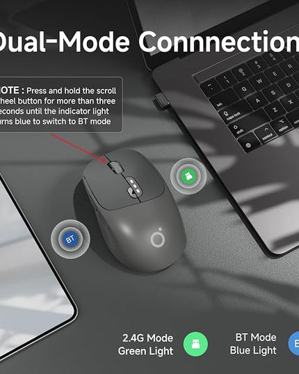 EWEADN Q5 Wireless Mouse, Bluetooth & 2.4G Quiet Computer Mouses with 1600 DPI, Battery Level Display, Ergonomic Office Mouse,6 Button Portable Cute Cordless Mice for Laptop/PC/Mac- Black