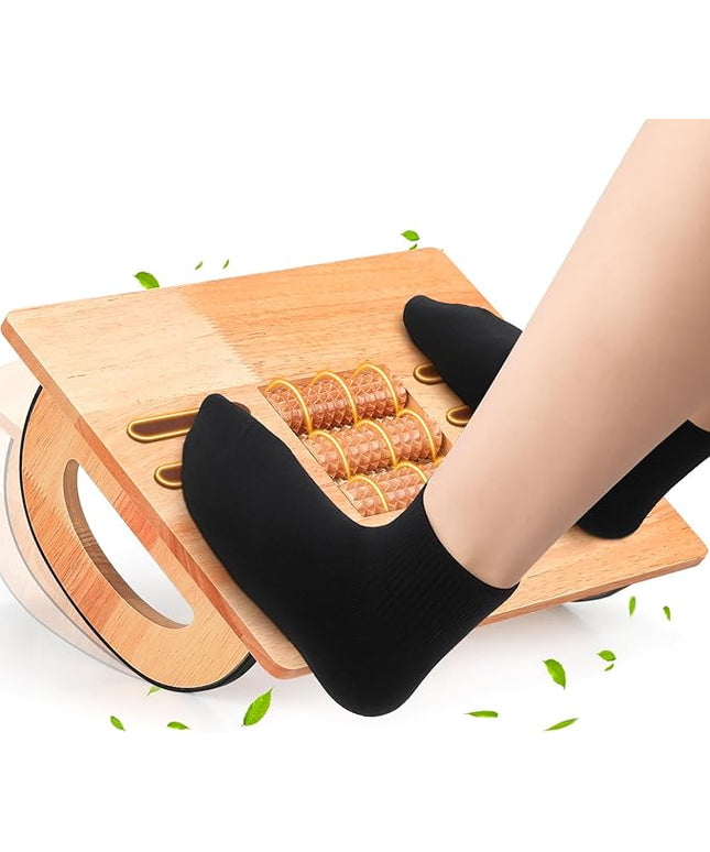 ONUEMP Foot Rest for Under Desk at Work, Wooden Small Foot Stool Footrest with Roller Massager, Ergonomic Rocking Office Footstool Desk Stool for Feet, Leg Rest Rocker Stand for Chair Computer Gaming
