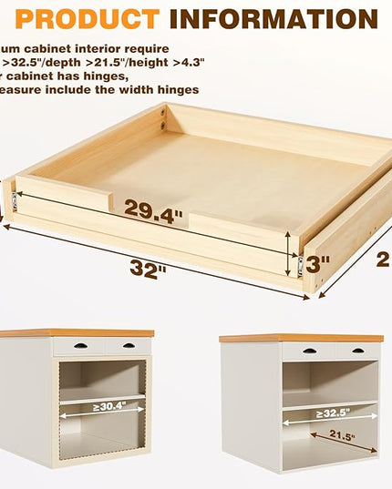Grehitk Pullout Cabinet Organizer, 32''W×21''D×3''H Slide Out Shelves for Kitchen Cabinets, Pull out Drawers for Kitchen Cabinets, Pantry, Bathroom, & Storage Organization