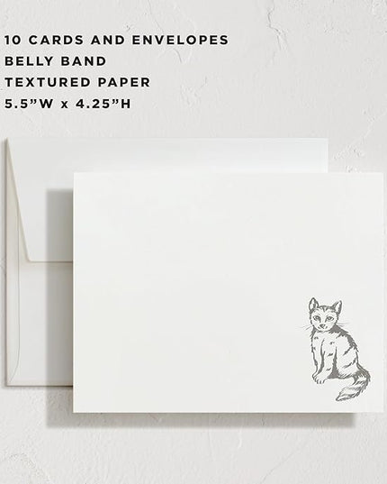 Minted Furry Friend Stationery Set, Set of 10, Flat Note Cards & Envelopes for Invitiations and Handwritten Thank You Messages, Black & White Cat, Gifts for Men & Women, Pet Lovers, Luxurious Paper