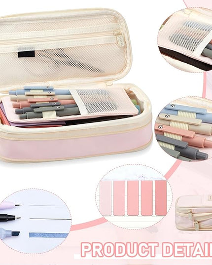 Sinload 60 Pcs Aesthetic Book Annotation Kit School Supplies Cute Pencil Case 12 Highlighter 5 Gel Pen 6 Mechanical Pencil 5 Magnetic Bookmark 1220 Pcs Sticky Note Tab Student Stationary(Pink)