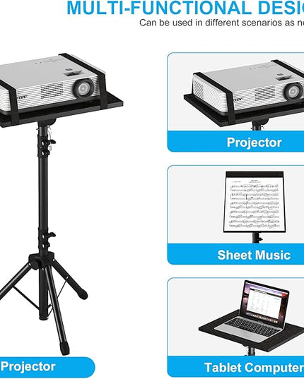 Projector Stand Tripod Adjustable, Laptop Height from 23.5 to 46.5 inches with Gooseneck Phone Holder, Floor for Office, Home, Stage, Studio, DJ Racks Holder Mount, 23.5inch-46.5inch