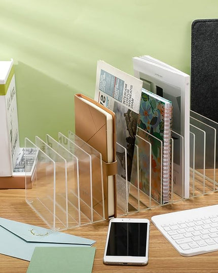 Ctosree Acrylic File Organizer for Desk Vertical 15 Compartments File Sorter Mail Organizer Desktop Countertop Folder Stand Racks for Office Home School Desk(Rectangle,Clear)