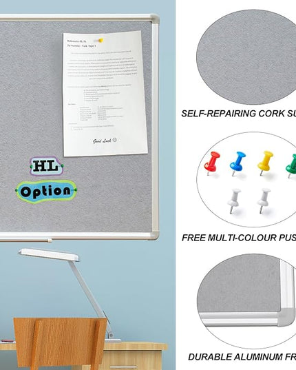 DEVELOP Large Grey Felt Bulletin & Magnetic Dry Erase Combo Board, 60 x 36 Inch Hanging Whiteboard/Grey Felt Bulletin Combination Board with Marker Tray, Pins, Eraser, Markers & Magnets